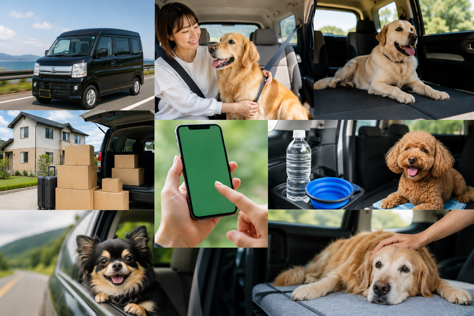 車で移動する犬